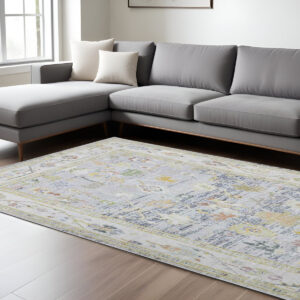 8' X 10' Ivory Blue And Charcoal Floral Area Rug