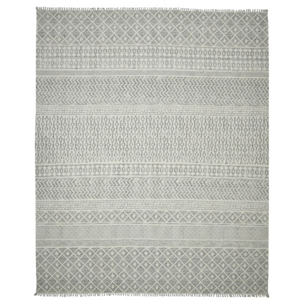7' X 10' Gray Geometric Flatweave Handmade Distressed Area Rug With Fringe