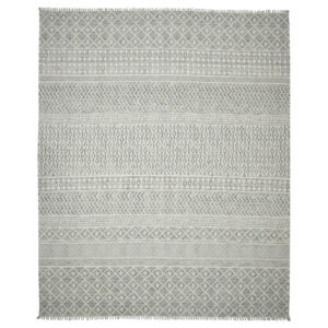 9' X 12' Gray And Brown Striped Flatweave Handmade Distressed Area Rug With Fringe