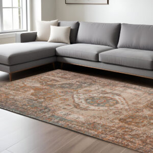 6' X 8' Beige Gray and Taupe Medallion Power Loom Area Rug