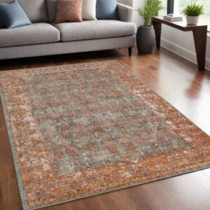 6' X 8' Teal And Orange Medallion Area Rug