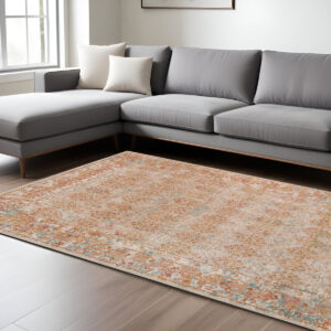 6' X 8' Beige And Orange Southwestern Area Rug