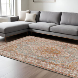 7' X 9' Orange Oriental Distressed Area Rug
