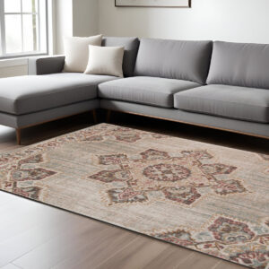 6' X 8' Beige And Rust Medallion Area Rug