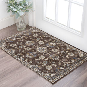 2' X 3' Ivory Blue And Brown Floral Area Rug