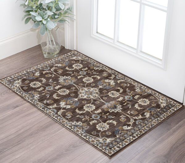 2' X 3' Ivory And Orange Floral Area Rug