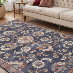 5' X 8' Ivory And Orange Floral Area Rug