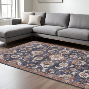 8' X 10' Ivory And Orange Floral Area Rug