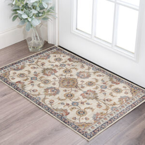 2' X 3' Ivory Tan And Blue Floral Area Rug
