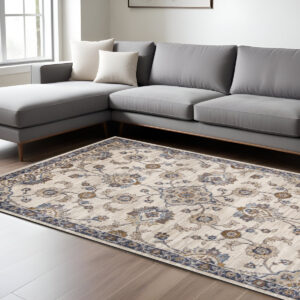 8' X 10' Ivory And Charcoal Floral Area Rug
