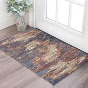 2' X 3' Ivory Rust And Blue Abstract Area Rug