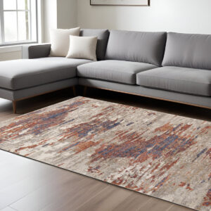9' X 12' Beige Rust And Blue Abstract Area Rug