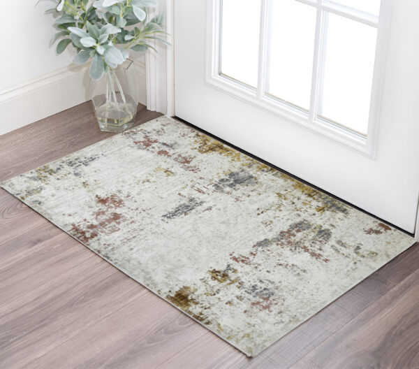2' X 3' Ivory Red And Gold Abstract Area Rug
