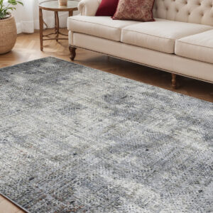 5' X 8' Ivory Black And Gray Abstract Area Rug