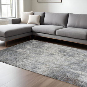 10' X 14' Ivory Black And Gray Abstract Area Rug