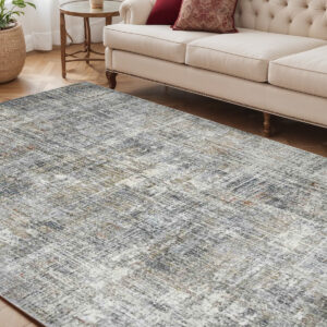 5' X 8' Ivory Gray And Orange Abstract Area Rug