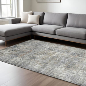 10' X 14' Ivory Gray And Orange Abstract Area Rug