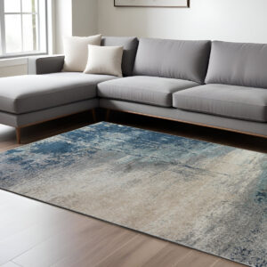 9' X 12' Dark Blue And Gray Abstract Area Rug