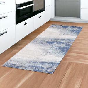 8' Dark Blue And Gray Abstract Runner Rug