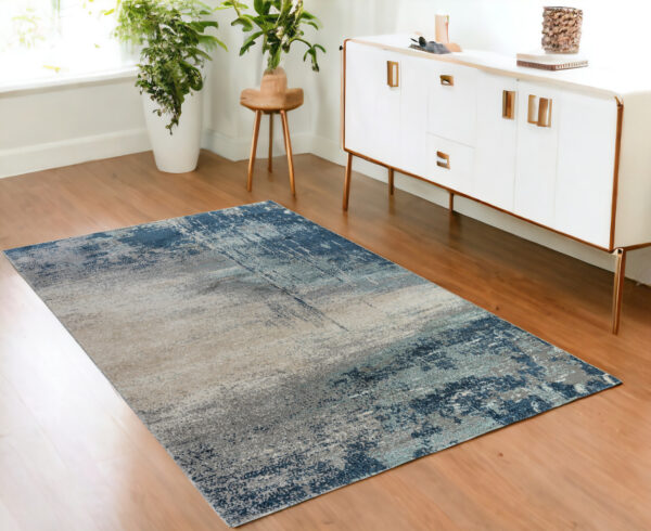 4' X 6' Dark Blue and Gray Abstract Power Loom Area Rug