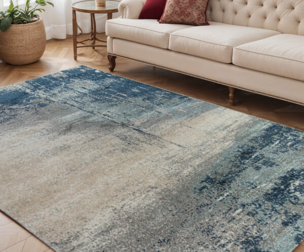 5' X 8' Dark Blue And Gray Abstract Area Rug