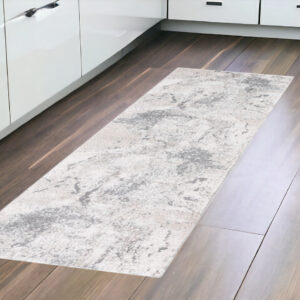 8' Cream and Gray Abstract Power Loom Runner Rug