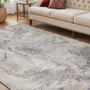 5' X 8' Cream and Gray Abstract Power Loom Area Rug