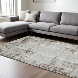 9' X 12' Ivory Gray And Red Abstract Area Rug
