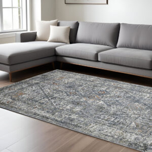 9' X 12' Ivory Gray And Orange Oriental Area Rug