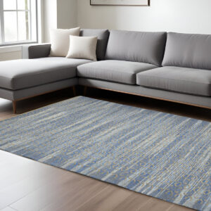 8' X 10' Tan And Blue Jute Geometric Flatweave Handmade Area Rug