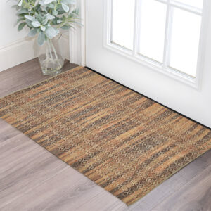 2' X 3' Tan And Red Jute Geometric Flatweave Handmade Area Rug