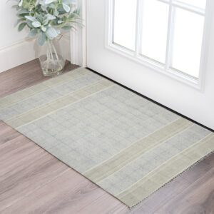 2' X 3' Ivory And Gray Oriental Flatweave Handmade Distressed Area Rug With Fringe