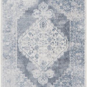 8' X 10' Blue and Ivory Abstract Power Loom Washable Area Rug