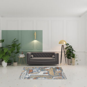 5' X 7' Ivory Blue and Gray Kids Jungle Animal Print Washable Area Rug
