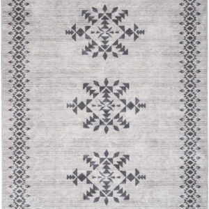 5' X 7' Gray and Ivory Geometric Power Loom Washable Area Rug