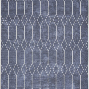 6' X 9' Blue and Ivory Geometric Power Loom Washable Area Rug