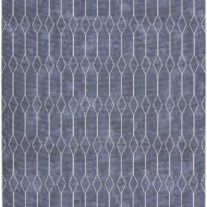 8' X 10' Blue and Ivory Geometric Power Loom Washable Area Rug
