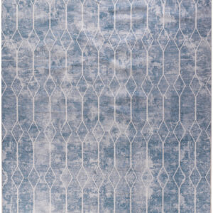 9' X 12' Blue and Gray Geometric Power Loom Washable Area Rug