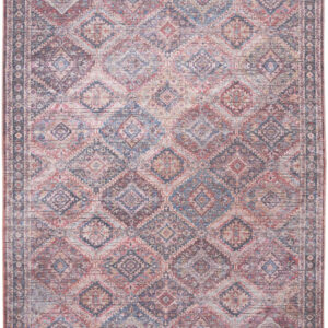 9' X 12' Blue and Red Floral Power Loom Distressed Washable Area Rug