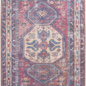 8' X 10' Blue and Red Geometric Power Loom Distressed Washable Area Rug