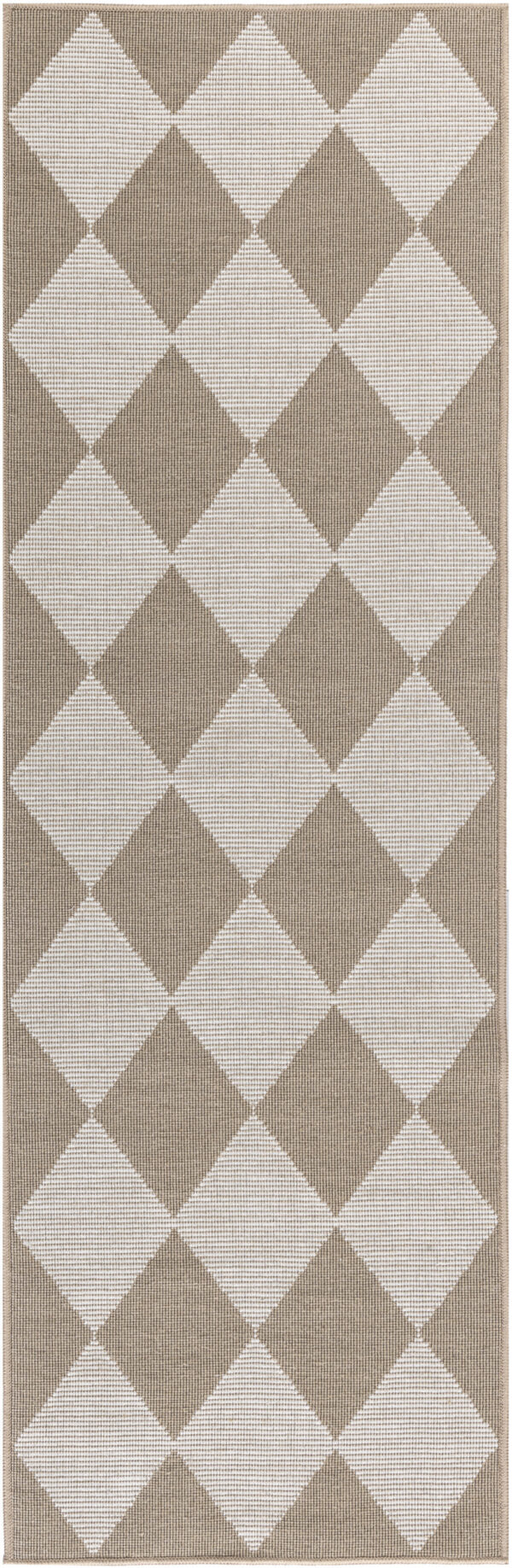 8' Natural and Ivory Geometric Power Loom Washable Non Skid Runner Rug