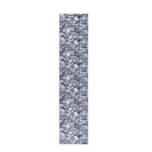 10' Blue Floral Washable Runner Rug