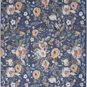 5' X 7' Blue and Green Floral Power Loom Washable Non Skid Area Rug