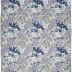 5' X 7' Ivory Blue and Gray Floral Power Loom Washable Non Skid Area Rug