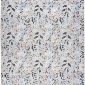 5' X 7' Ivory Blue and Gray Floral Power Loom Washable Non Skid Area Rug