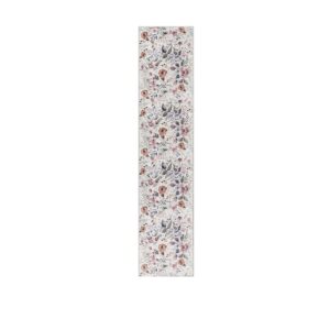 8' Ivory Floral Washable Runner Rug