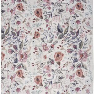 8' X 10' Ivory Pink and Green Floral Power Loom Washable Non Skid Area Rug