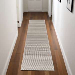 8' Beige And Black Geometric Washable Runner Rug
