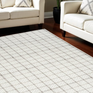 9' X 12' Gray and Ivory Geometric Power Loom Washable Non Skid Area Rug