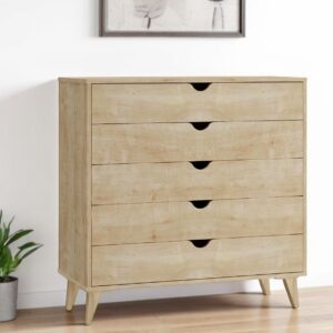 36" Natural Wood Five Drawer Dresser